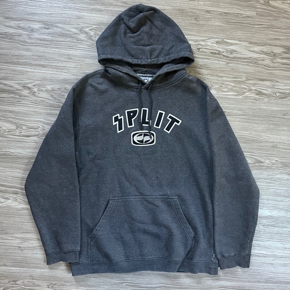 Split Skateboard Hoodie Mens Large Gray Pullover Logo Skate Sweatshirt Vintage